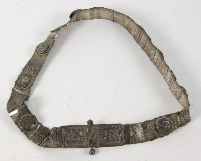 An Indian white metal belt with 1616b1