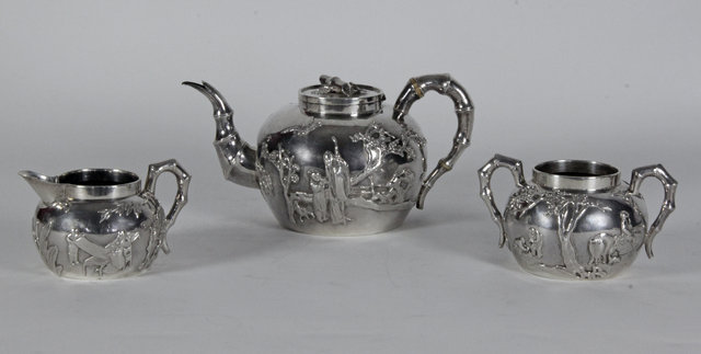 A Chinese export three-piece silver