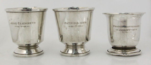 Three silver christening mugs various 1616d2