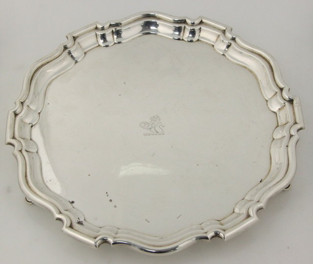 A circular silver salver Sheffield 1921