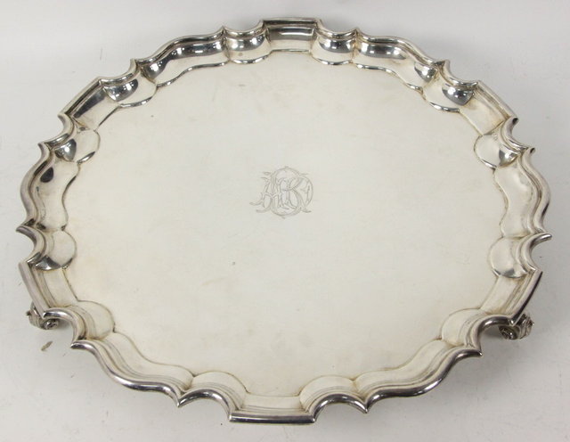 A large circular silver salver