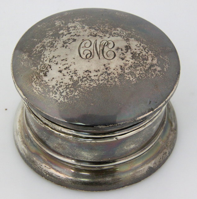 A circular silver box Birmingham 161706