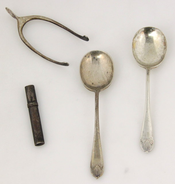 A pair of silver wishbone sugar 161737
