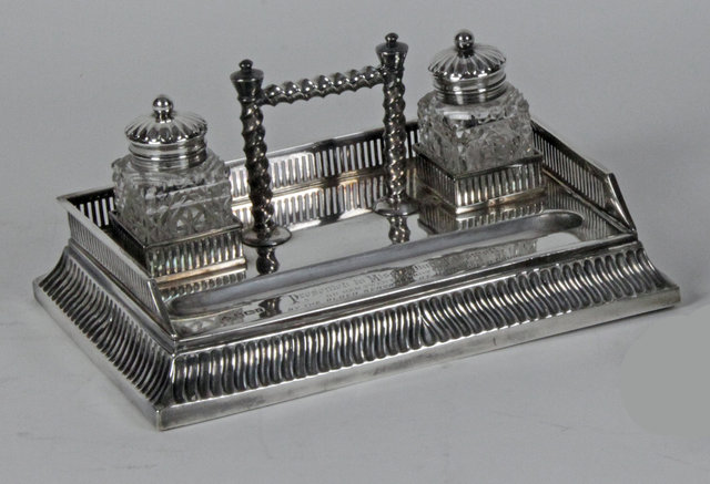 A silver ink stand and pen tray 161743