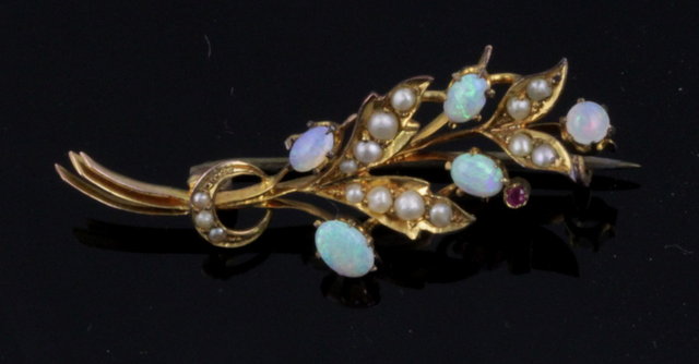 A floral opal and multi-gem set