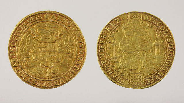 A James I Rose Ryal with the King enthroned