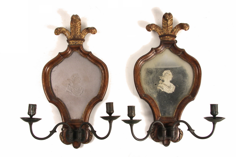 18TH C PAIR MIRRORED SCONCES  16184a