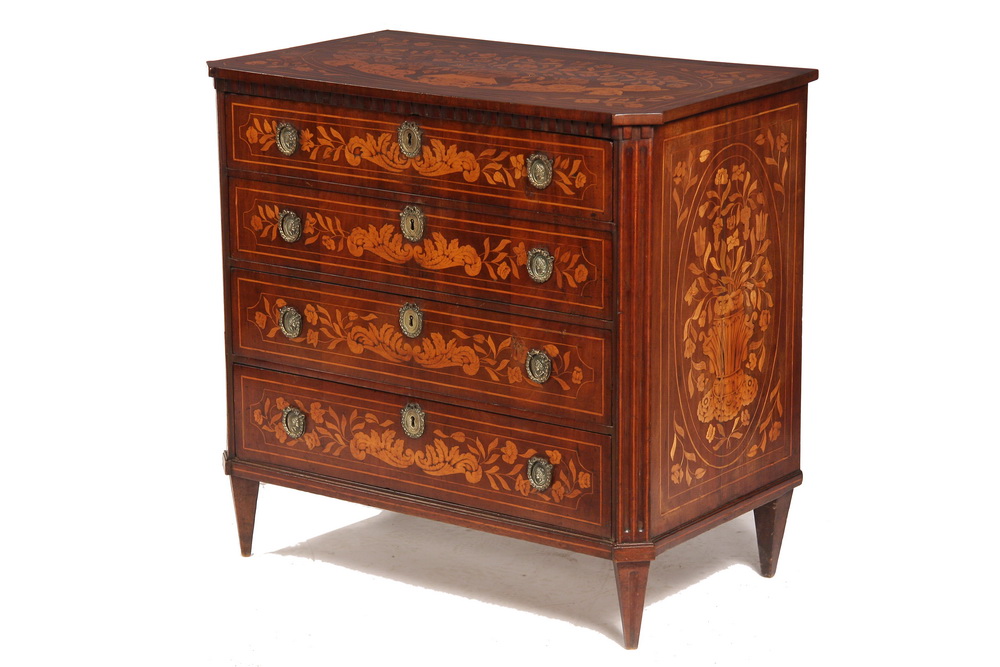 EARLY DUTCH MARQUETRY BACHELOR CHEST