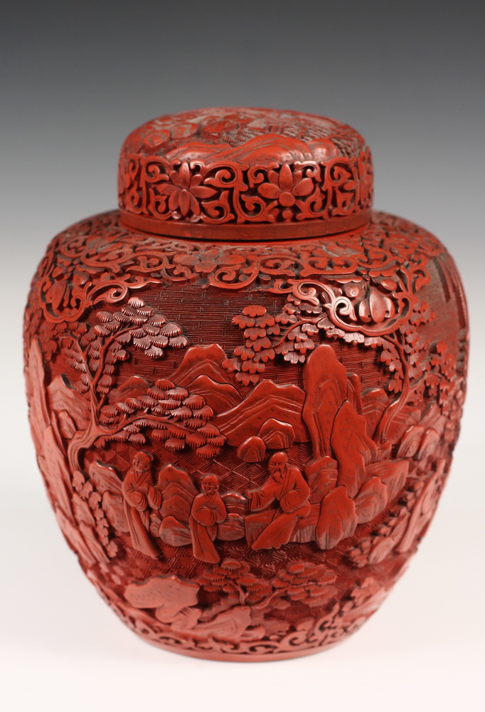 CINNABAR JAR Chinese Covered 16193a