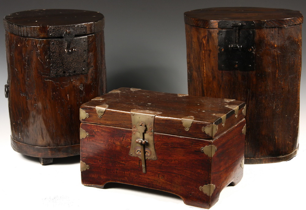 (3) RUSTIC CHINESE WOODEN CONTAINERS