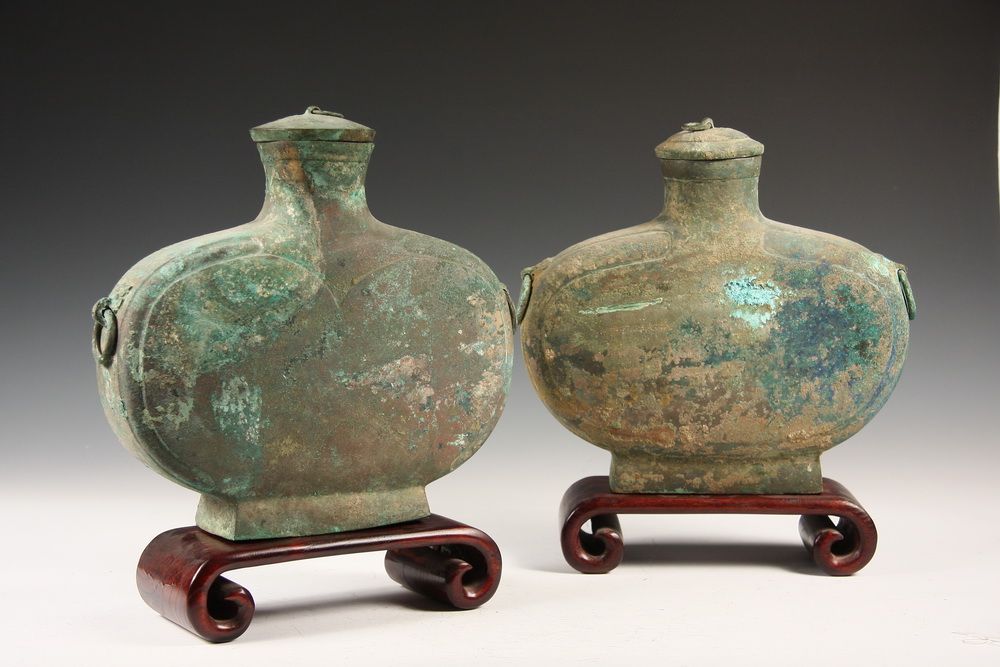 PAIR CHINESE BRONZE COVERED JARS 161955