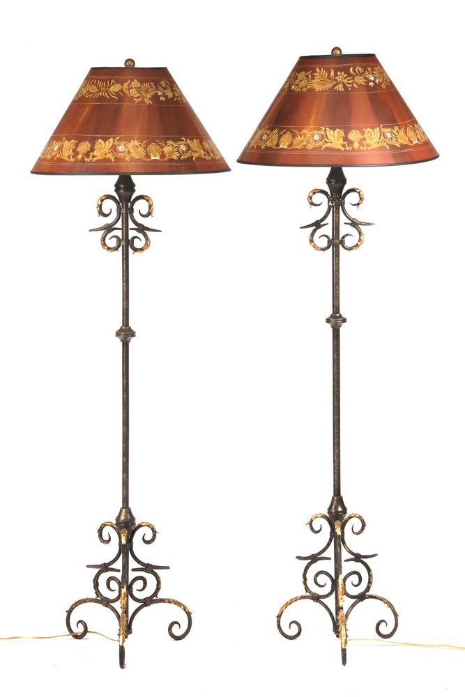 PAIR CUSTOM WROUGHT STEEL FLOORLAMPS