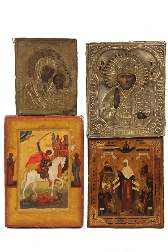  4 RUSSIAN ICONS Four Religious 1619d9