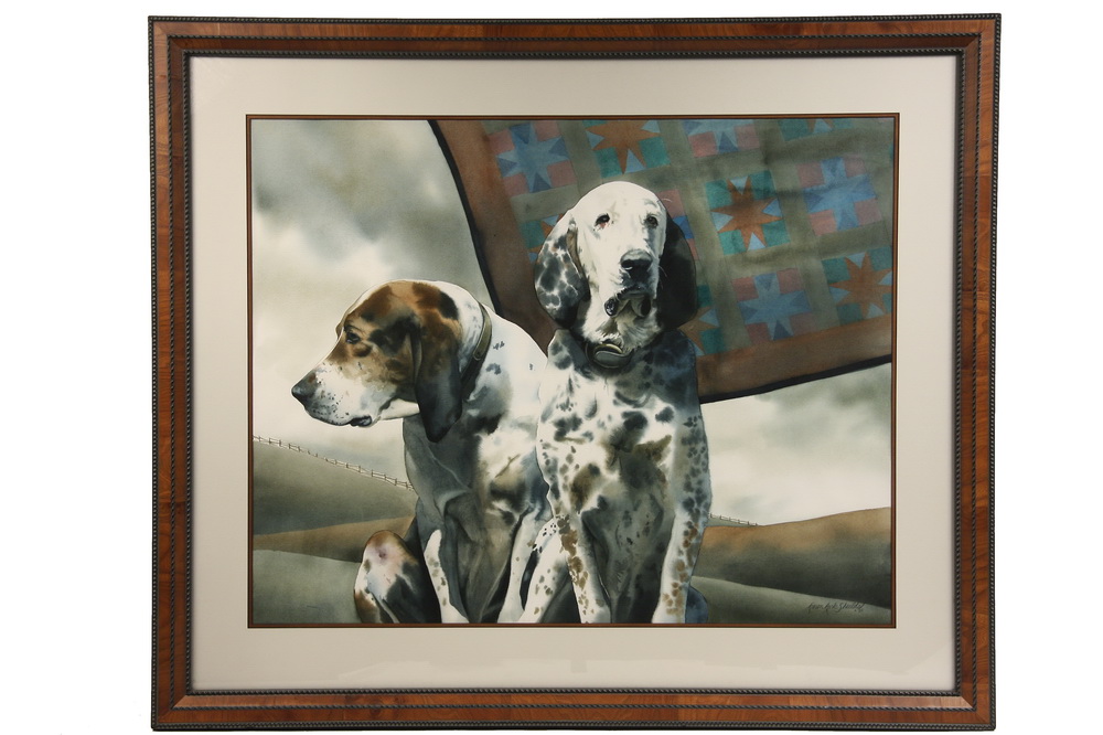 WATERCOLOR - Two Hounds and a Quilt