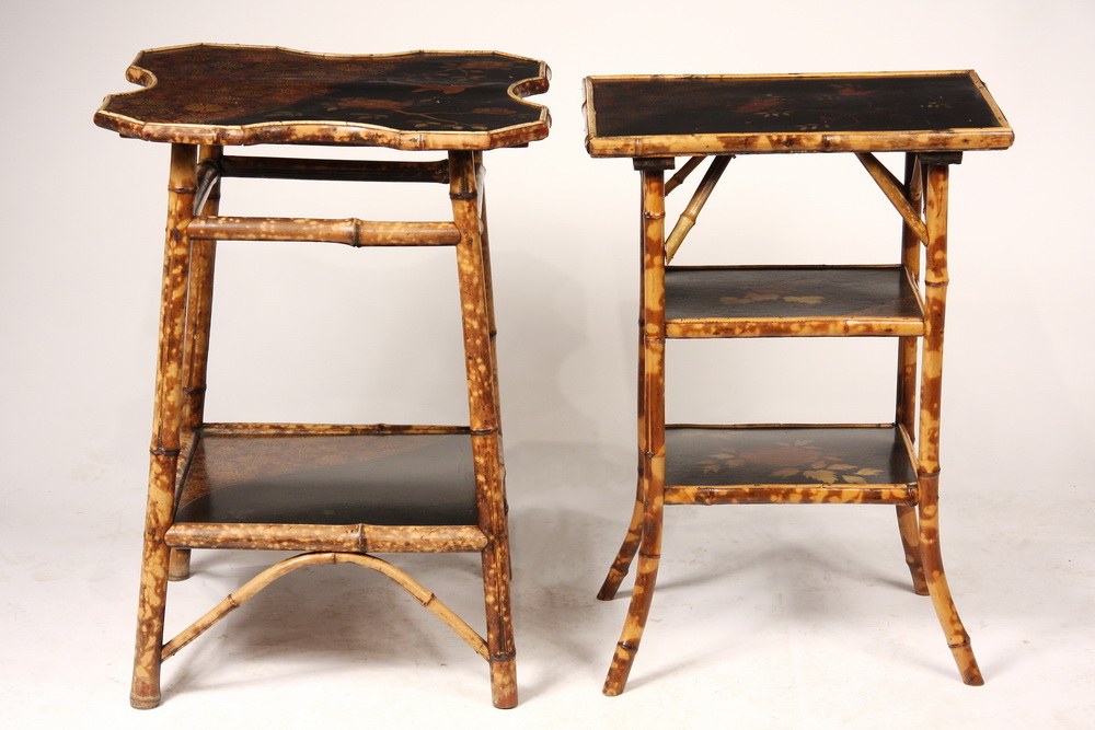 (2) BAMBOO & LACQUERED TOP STANDS