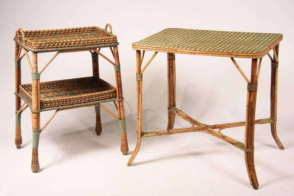  2 RATTAN TABLES Two 1930s Polychromed 161a29