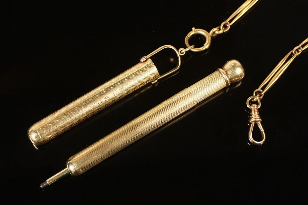 GOLD WATCH CHAIN WITH PENCIL -