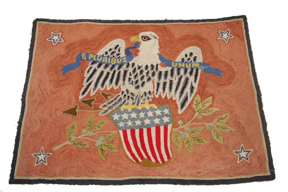 PATRIOTIC HOOKED RUG - Circa 1925