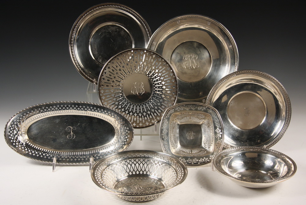  8 STERLING SILVER BOWLS TRAYS 161abd