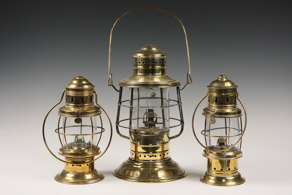  3 BRASS YARDARM LANTERNS Three 161b75