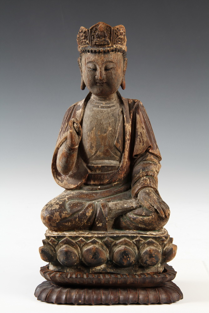 CHINESE BUDDHA Early Wooden Crowned 161c56