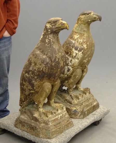 Pair early cast iron eagles. White