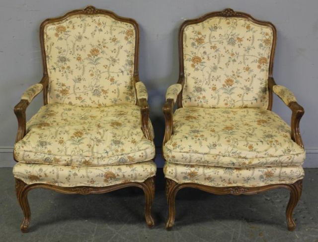 Pair of French Upholstered Open