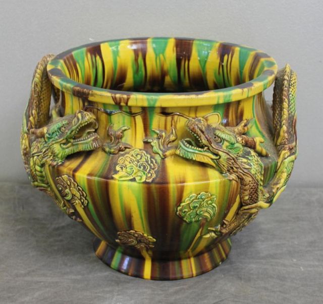 Majolica Dragon Form Planter.From a