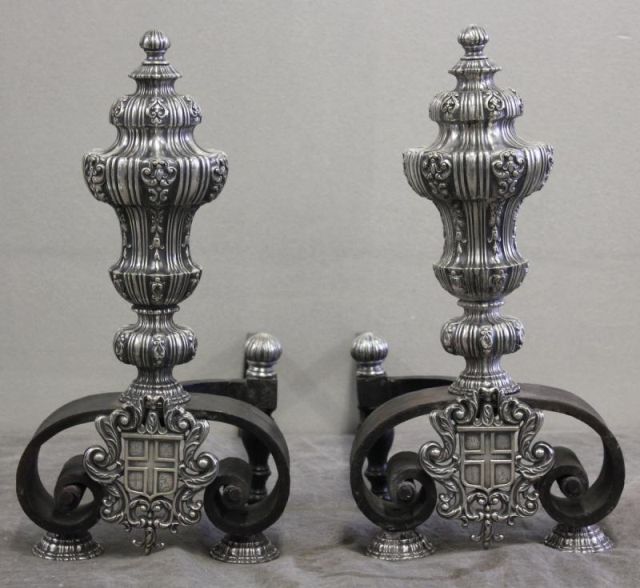 Pair of Silvered Bronze Andirons with 15fa2d