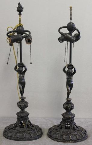 Pair of Bronze Caldwell Lamps.Figural