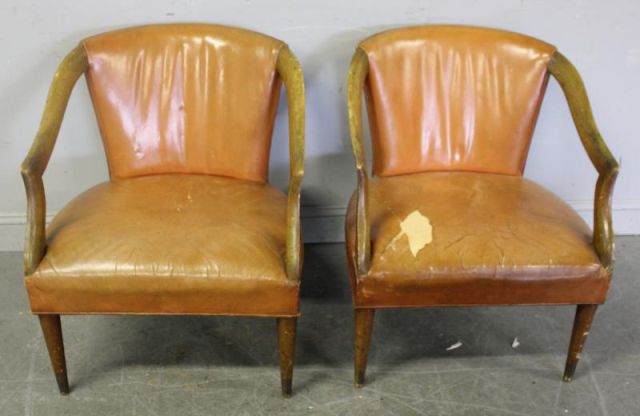 Pair of Midcentury Leather Upholstered