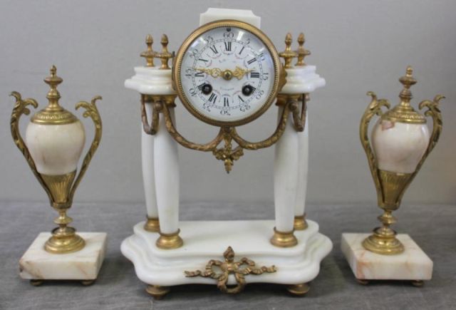 Marble and Bronze Clock Garniture