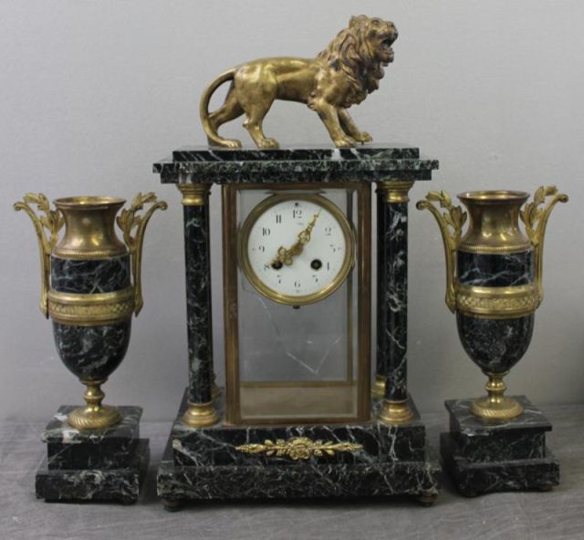 3 Piece Marble and Bronze Clock 15fa67