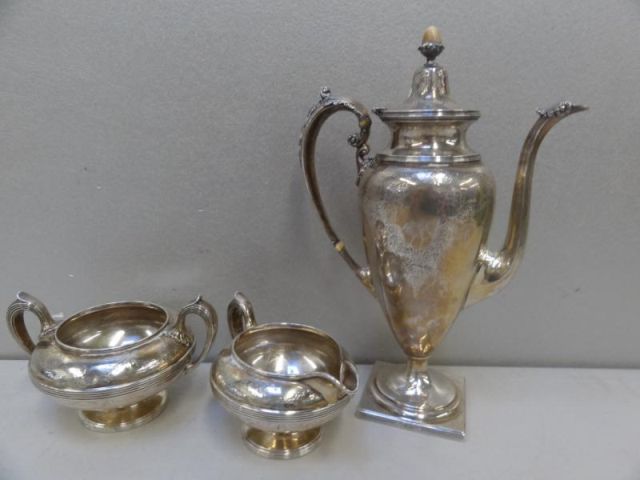 STERLING. 3 Piece Etched Tea Set with
