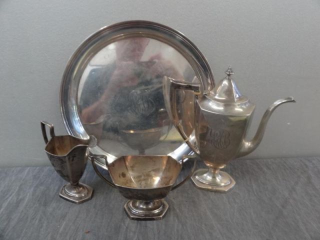 STERLING. 3 Piece Tea Set with Tray.Monogrammed.