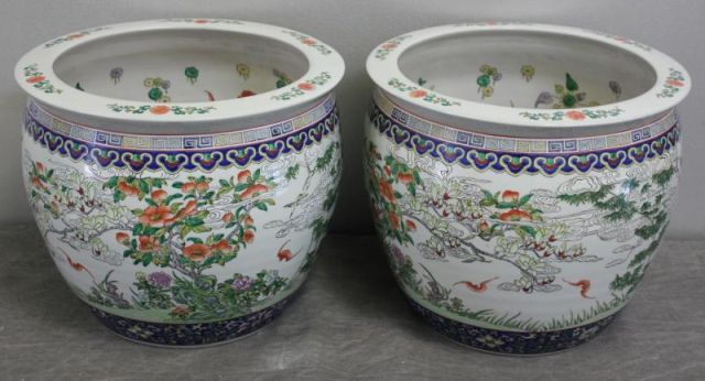 Pair of Asian Fishbowls.Decorated