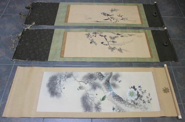 Asian Scroll Lot Includes 3 Chinese 15faaa
