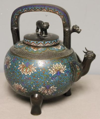 Japanese Bronze and Cloissone Kettle 15faac