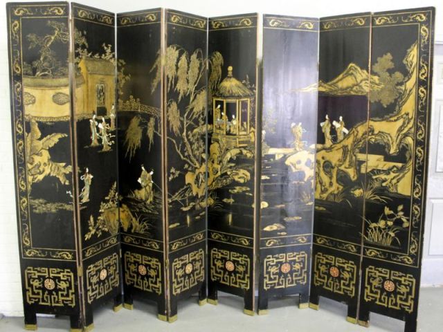 8 Panel Lacquered & Gilt Decorated