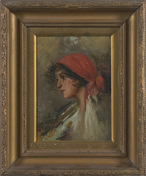 Continental Gypsy Girl Oil on Board