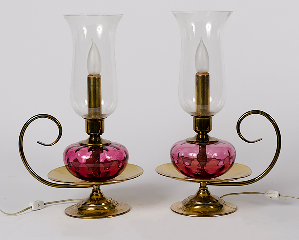 Cranberry Glass Lamps American a pair