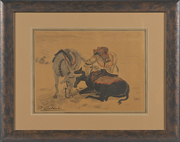 Donkeys by Pierre O. Dubaut Watercolor