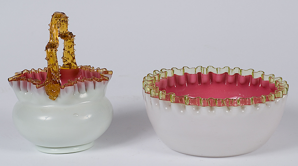 Victorian Cased Glass Bowl and Basket