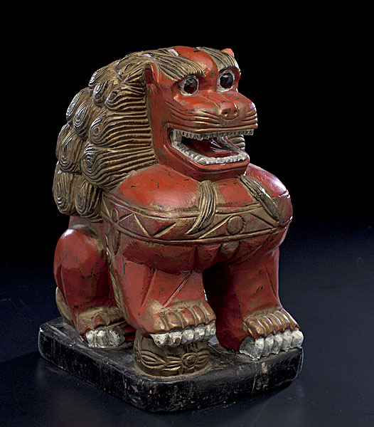 Chinese Carved and Painted Foo Dog Chinese