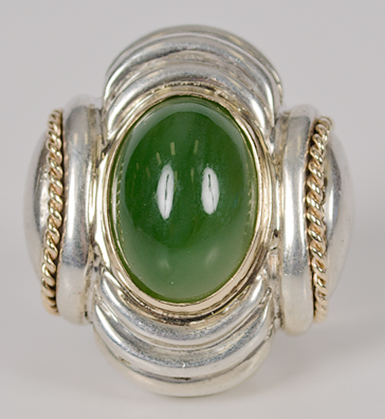 Large Sterling Silver Ring with Green