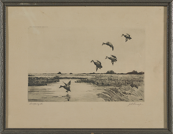 Dropping In by Joseph D. Knap Etching