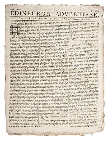  NEWSPAPER Revolutionary War Edinburgh 15fe52