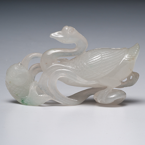 Chinese Jadeite Goose and Carp Figure