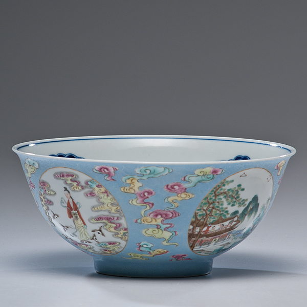 Blue Ground Famille Rose Bowl Chinese 16003a
