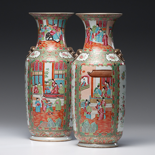 Chinese Rose Medallion Floor Vases